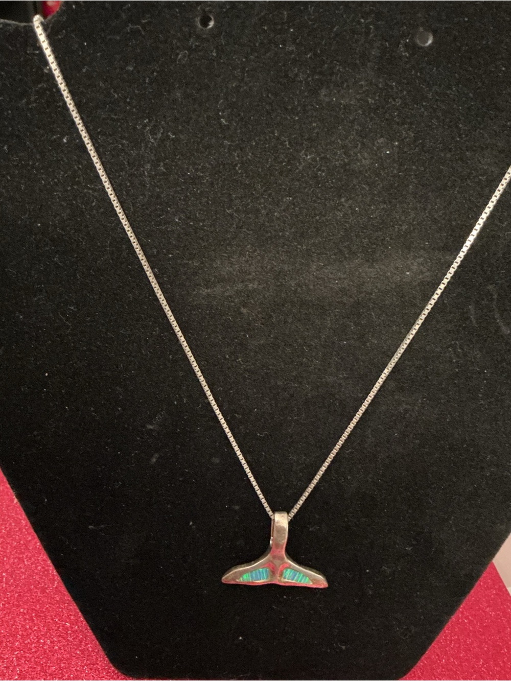 Sterling Mexican Silver 925 Whale Tail Necklace with Blue-Green Inlay